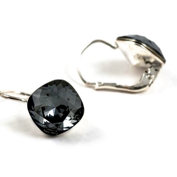 Gray Austrian Crystal Silver Lever Back Earrings - Picture 6 of 8